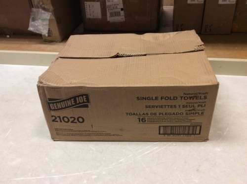 Case of Genuine Joe 1-Ply Single Fold Paper Towels, Natural, 16 Packs of 250  - Lot 645