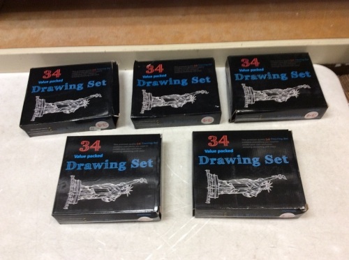 Lot of (5) 34 Pc Artist Sketching and Drawing Sets - Appear New - Lot 768