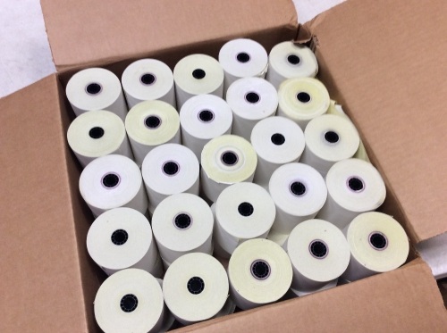 Case of PM Company Perfection Two Ply Carbonless Receipt Rolls, 3 X 95 Feet, White/Canary, 50 Rolls - Appears New  - Lot 790