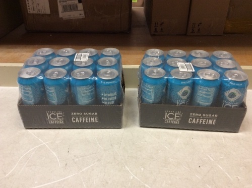 Lot of (2) Sparkling Ice +Caffeine Blue Raspberry Sparkling Water,16 fl oz, 12 Packs - New   - Lot 370