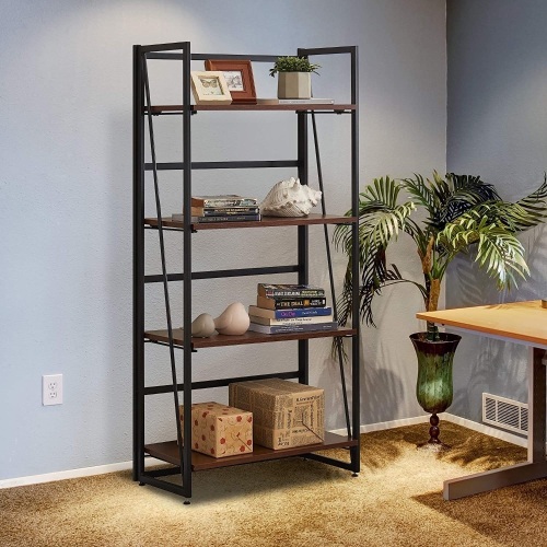 Halter 4 Tier Rustic Wood and Metal Industrial Bookshelf - Appears New  - Lot 345