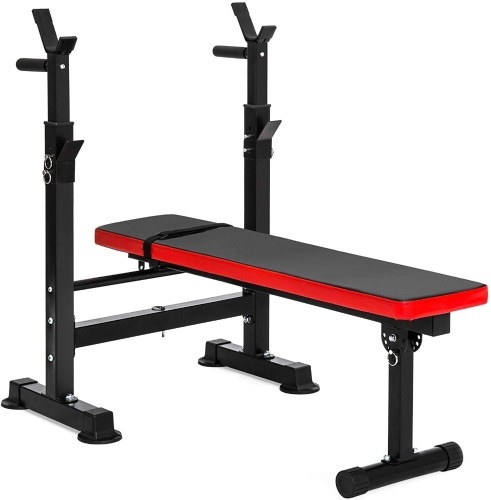 BalanceFrom Multifunctional Workout Bench with Squat Rack, Leg Extension, Preacher Curl, and Weight Storage - New  - Lot 615