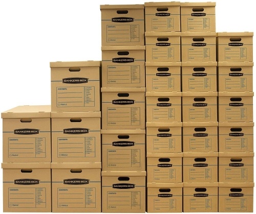 Bankers Box SmoothMove Classic Moving Kit Boxes, Tape-Free Assembly, Easy Carry Handles, 5 Small 20 Medium 5 Large - New/Unopened  - Lot 634