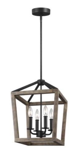 4-Light Weathered Wood and Antique Forged Iron Rustic Hanging Chandelier - Appears New  - Lot 613