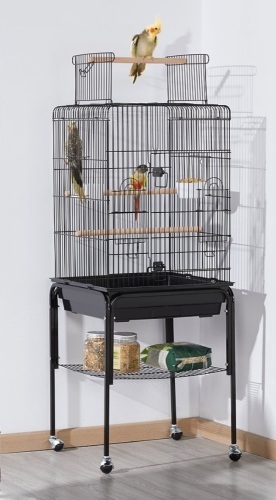 Yaheetech Play Top Detachable Rolling Stand Metal Bird Cage, Black - Appears New   - Lot 623
