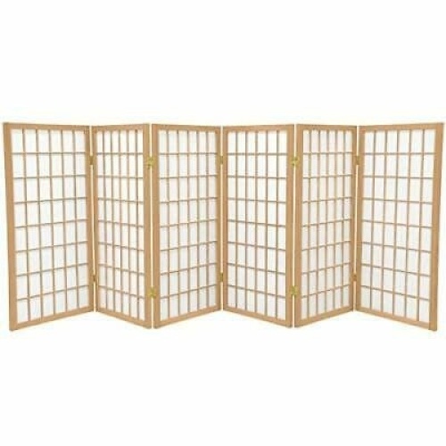 Oriental Furniture 3 ft. Tall Window Pane Shoji Screen, Natural, 6 Panels - Appears New  - Lot 286