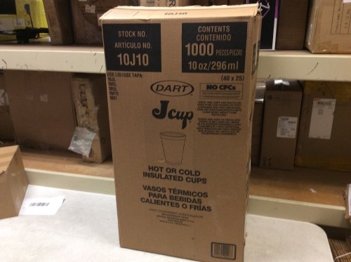 Dart J Cup 10 oz Hot or Cold Insulated Foam Cups, 1000 pcs - Appears New - Lot 1049