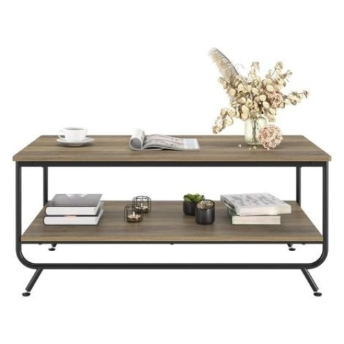 Amolife Industrial Coffee Table, 2-Tier Wood and Metal with Storage Shelf - Appears New  - Lot 879