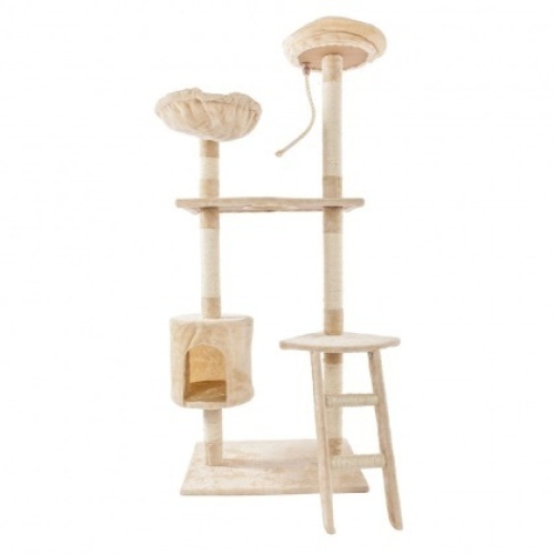60" Cat Tree Tower Condo Scratcher Hammock Beige - Appears New   - Lot 562