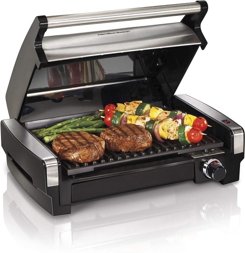 Hamilton Beach Electric Indoor Searing Grill Removable Easy-To-Clean Nonstick Plate, Extra-Large Drip Tray, Stainless Steel - Appears New  - Lot 297