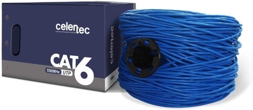 celertec Cat6 Plenum Ethernet Bulk Cable, 23AWG Solid Bare Copper, Unshielded Twisted Pairs, 550MHz, ETL Listed, 1000', Pull Box - Appears New   - Lot 101