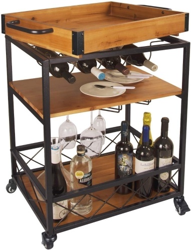 3 Tier Solid Wood Kitchen Serving Cart with Bottle and Goblet Holder, 24"x18" - Appears New - Lot 516