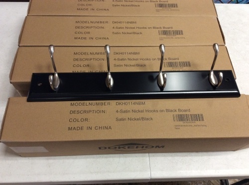 Lot of (4) Black Wooden Coat Rack with 4 Satin Nickel Hooks - Appear New - Lot 785