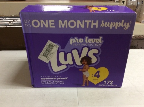 Luvs Pro Level Leak Protection Baby Diapers, Size 4, 172 ct - New - Lot 1115