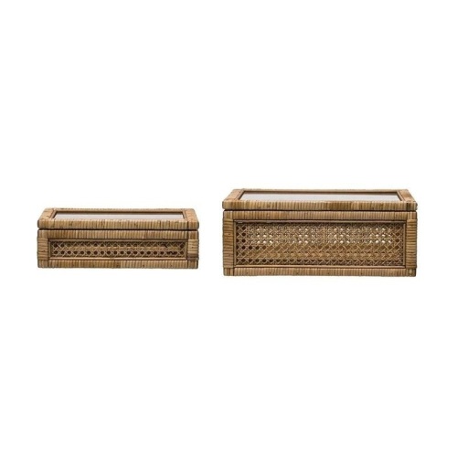 Woven Rattan & Wood Display Boxes with Glass Lid - Appear New  - Lot 776
