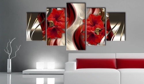 Crimson Floral 5 Panel Framed Canvas Wall Art, 60" x 30" - Appears New  - Lot 880