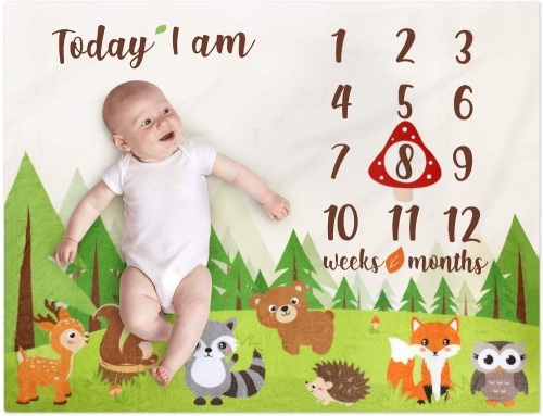Lot of Approx (50) Woodland Animals Monthly Growth Tracker Milestone Soft Plush Fleece Blanket - Appears New  - Lot 875
