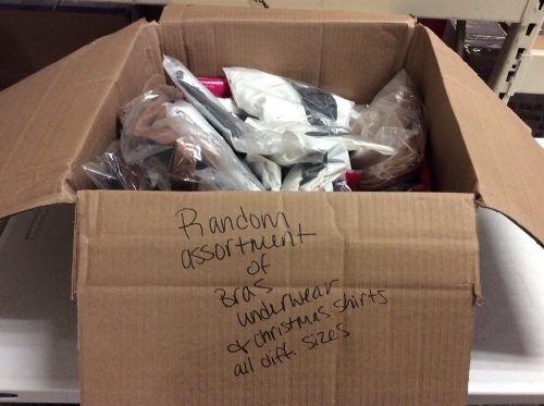 Box of Various Bras, Underwear, and Christmas Shirts - Appear New  - Lot 556
