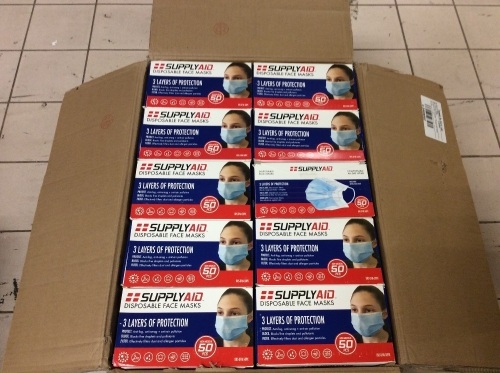 SupplyAID Bulk Case of Disposable 3-Layer Face Mask, 50-Count/Box, 40 Boxes/Case - New  - Lot 314