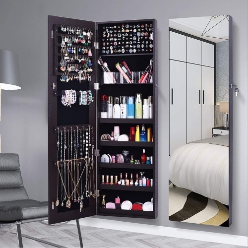 AOOU Jewelry Organizer Armoire, Full Length Mirror, Brown - Appears New  - Lot 109