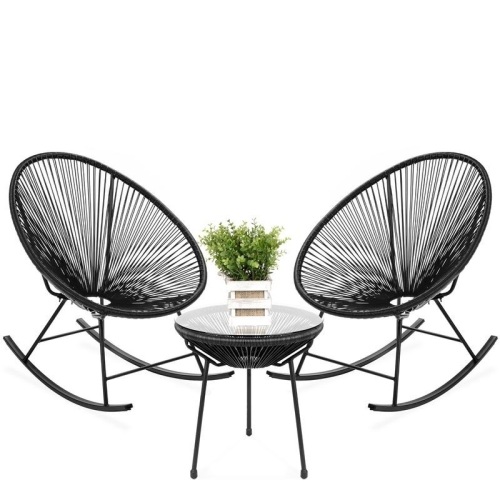 3-Piece Patio Woven Rope Acapulco Rocking Chair Bistro Set, Black - Appears New  - Lot 27