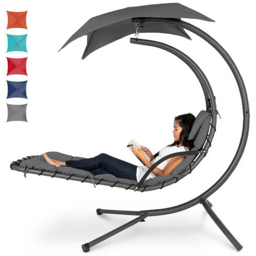 Hanging Curved Chaise Lounge Chair w/ Built-In Pillow, Removable Canopy - Lot 121