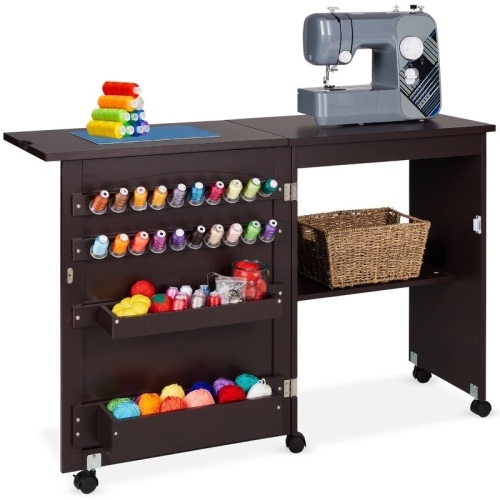 Folding Sewing Table Multipurpose Craft Station & Side Table w/ Wheels - Lot 709