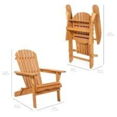 Folding Wooden Adirondack Chair Accent Furniture w/ Natural Finish - Brown - Lot 714