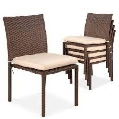 Set of 4 Stackable Outdoor Patio Wicker Chairs w/ Cushions, UV-Resistance - Lot 716