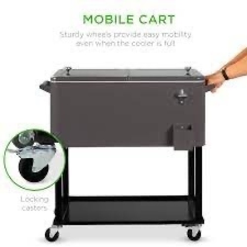 Portable Rolling Cooler Cart w/ Bottle Opener, Catch Tray - 80qt - Lot 766