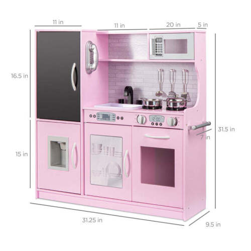 Pretend Play Kitchen Wooden Toy Set for Kids with 11 Accessories - Lot 800