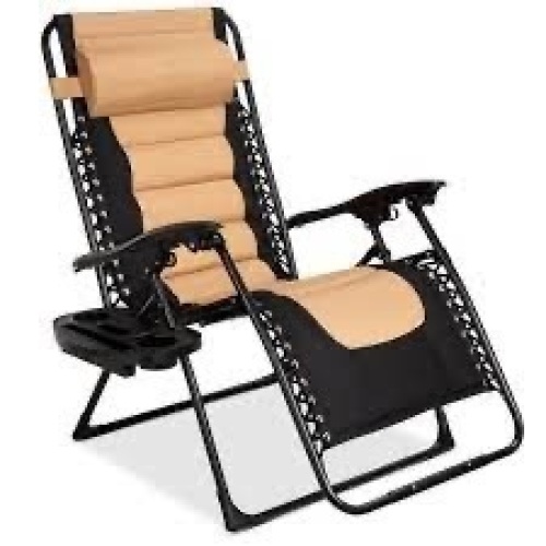 Oversized Padded Zero Gravity Chair, Folding Recliner w/ Headrest, Side Tray - Lot 822