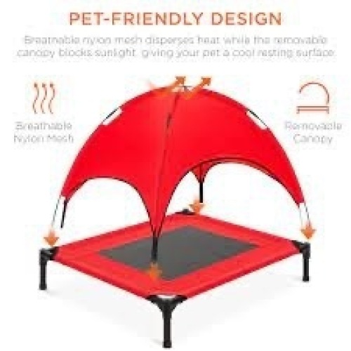 Elevated Cooling Dog Bed, Outdoor Pet Cot w/ Canopy, Carry Bag - 30in - Lot 830