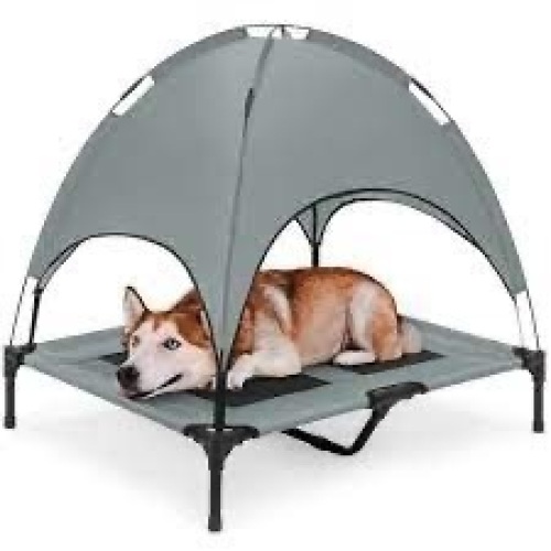 36in Outdoor Raised Cooling Pet Dog Bed w/ Canopy, Travel Bag - Lot 834