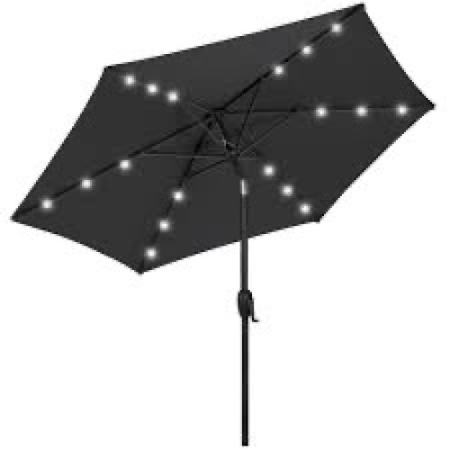 Outdoor Solar Patio Umbrella w/ Push Button Tilt, Crank Lift - 7.5ft - Lot 843