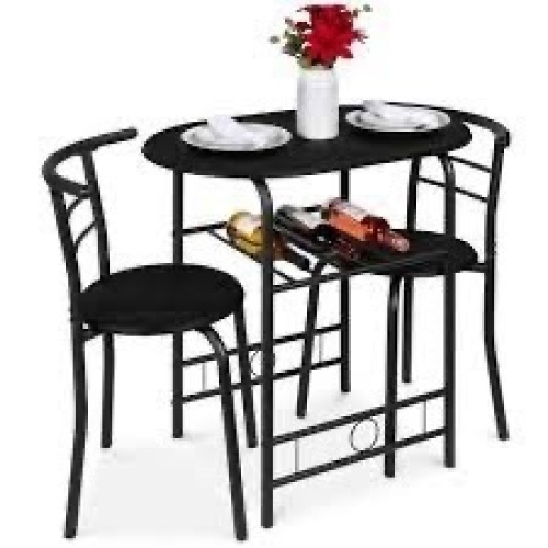 3-Piece Wooden Table & Chairs Dining Set w/ Lower Storage Shelf - Lot 874
