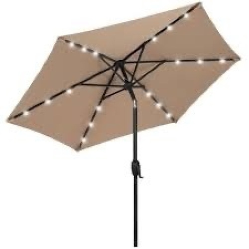 Outdoor Solar Patio Umbrella w/ Push Button Tilt, Crank Lift - 7.5ft - Lot 884