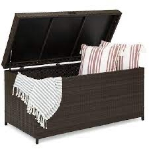 Indoor Outdoor Wicker Storage Box w/ Steel Frame, Lift-Up Top - 136 Gal - Lot 890