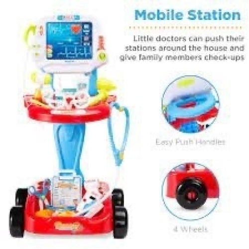 Play Doctor Kit for Kids, Boys & Girls with 17 Accessories, Mobile Cart - Lot 925