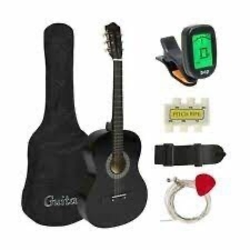 38in Beginner All Wood Acoustic Guitar Starter Kit - Lot 932