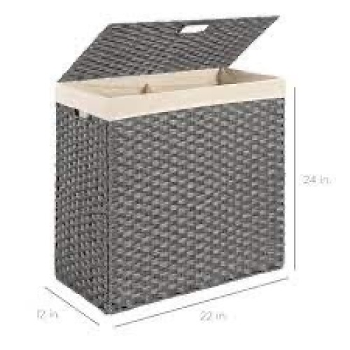 Double Laundry Hamper Basket w/ Easy Assembly, Liner Bag - Lot 954