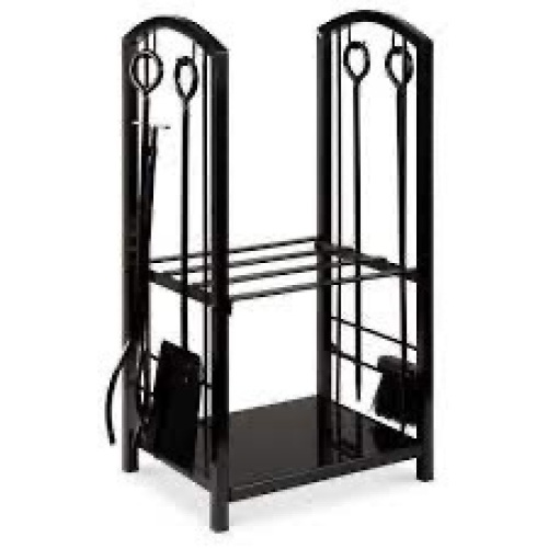 5-Piece Firewood Log Rack Holder Tools Set w/ Hook, Broom, Shovel, Tongs - Lot 966