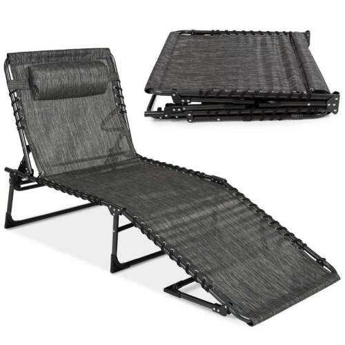 Portable Patio Chaise Lounge Chair Outdoor Recliner w/ Pillow - Lot 835