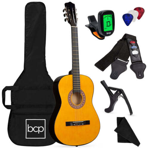 Beginner Acoustic Guitar Set w/ Case, Strap, Digital Tuner, Strings - 38in - Lot 894