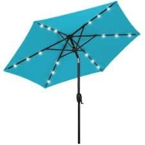 Outdoor Solar Patio Umbrella w/ Push Button Tilt, Crank Lift - 7.5ft - Lot 937