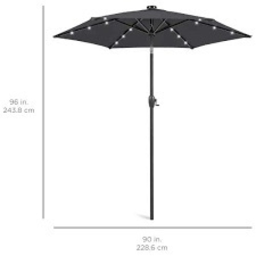Outdoor Solar Patio Umbrella w/ Push Button Tilt, Crank Lift - 7.5ft - Lot 938