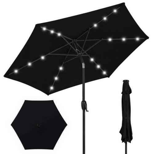 Outdoor Solar Patio Umbrella w/ Push Button Tilt, Crank Lift - 7.5ft - Lot 977