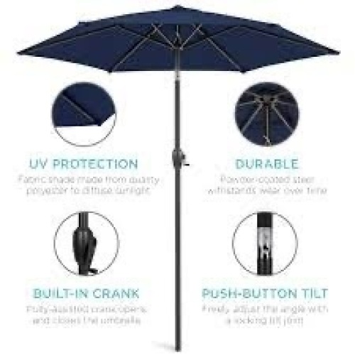 Outdoor Market Patio Umbrella w/ Push Button Tilt, Crank Lift - 7.5ft - Lot 1013