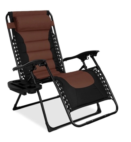 Oversized Padded Zero Gravity Chair, Folding Recliner w/ Headrest, Side Tray,NEW(BROWN) - Lot 90