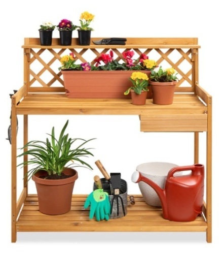 Wooden Garden Potting Bench Workstation w/ Cabinet Drawer, Open Shelf, E-COMMERCE RETURN - Lot 93